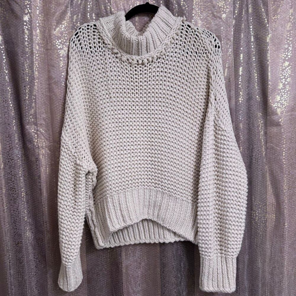 Free People My Only Sunshine Ivory Cream Chunky Open Knit Sweater Size Large